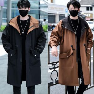 Männer Graben Mäntel Mode Mantel 2023 Schwarz Windjacke Mann Mit Kapuze Lose Lange Wilde Frühling Herbst Hoodies Tops