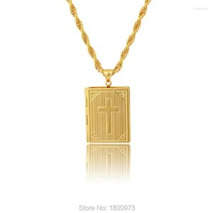 Pendant Necklaces Cross Men18K Gold Color Holy Bible Book Po Locket Necklace JesusCross Jewelry For Women With 45cm 60cm Chain