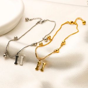 Brand Desinger Beads Pendant Anklets for Women Letter Chain Coin Summer Stainless Steel Chain Leg Jewelry Fashion Flower Accessories Gift 21+5cm Adjustable Trendy