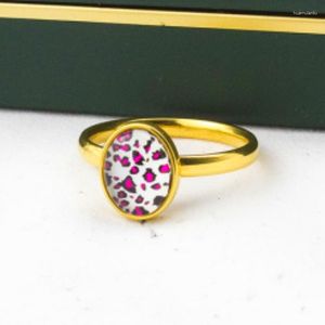Pierścienie klastra vintage różowy kolor lampart zaręczyny moda biżuteria ze stali nierdzewnej produkty hurtowe dla biznesu