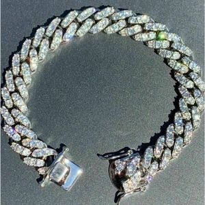 marchio moda donna Hip Hop 10,5 mm argento da uomo Miami braccialetto cubano vera catena a maglie con diamanti Moissanite ghiacciata