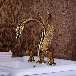 Badrumsvaskkranar Becola Swan Faucet Animal Double Handle Gold Basin Shapes Bibcock BR-11000