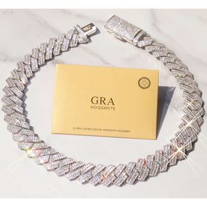 Модная брендовая женская роскошная цепочка в стиле хип-хоп шириной 20 мм, серебряное ожерелье Vvs, муассанитовый багет с бриллиантами, кубинское звено