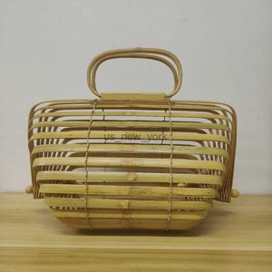 Totes Women's Bamboo strip Bags Portable tote Beach Bag handbag Folding Lady natural Woven Bag Basket Small Size 240407