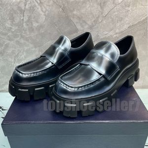 Designer loafers herrskor glansad läder loafer lyxmonolit chunky kalvskinn läder glid på plattform platt sabots mörka silver casual skor