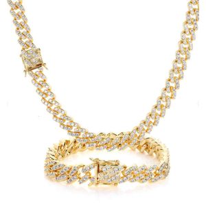 Модная брендовая женская цепочка в стиле Майами, кубинская звеньевая цепочка 12 мм, ожерелье в стиле хип-хоп, позолоченное 18-каратное золото, полный циркон, мужские ювелирные изделия в стиле хип-хоп