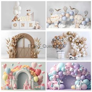 Bakgrundsmaterial Nyfödda Baby 1st Birthday Party Photography Backdrop Balloons Boy and Girl Photographic CakesMash Bakgrund Foto Studio Props YQ231003