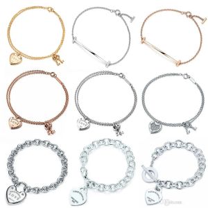 100% Sterling Sier Original Authentic Classic Key Heart Gift Exquisite Wedding Women Bracelet Designer Jewelry