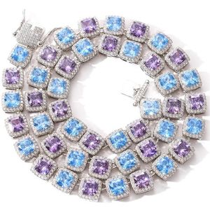Nowy wysokiej jakości Hip Hop Mat Fashion Jewelry Naszyjnik 10 mm kwadratowy kolor niebieski fioletowy naszyjnik z cyrkonem łańcuch 242d