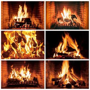 Background Material Fire Photo Backdrop Fireplace Burning Firewood Home Decor Poster Christmas Brick Wall Photography Background For Photo Studio YQ231003