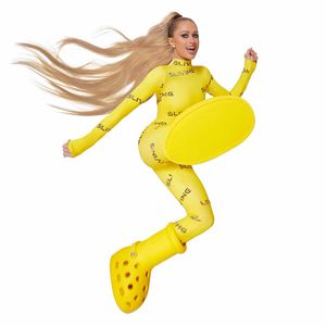 Mschf Большие желтые сапоги Astro Boy Сапоги выше колена Мужчины Женщины Мода Черный дождь Нескользящие ботинки на толстой подошве Мужские резиновые дизайнерские ботинки на платформе 30-45