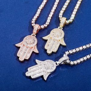 18 Karat vergoldete Hand-Anhänger-Halskette mit 4 mm Tenniskette, glitzernder kubischer Zirkon, Herren-Hip-Hop-Schmuck als Geschenk. 312j