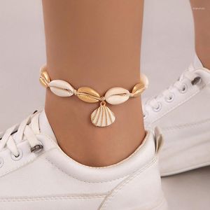 Anklets Ocean Style Kontrast Shell kammussla Pendant Anklet For Women Simple Retro Handvävda fötter Kedja strandtillbehör Fashion Smycken