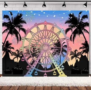 Background Material Photography Backdrop Summer Ferris Wheel Tropical Palm Beach Photo Coachella Background Music Photoshot Party Decoration Banner YQ231003