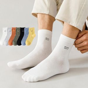 Men's Socks 7 Pairs Cotton Every Week Everyday Set Soft Spring Summer Fashion Casual Sport Slogan Letters Middle Tube Crew