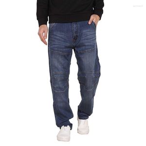Jeans masculinos retalhos casuais calças de algodão homens moda reta solta baggy harem denim calças 4 temporada edição azul plus size 28-48
