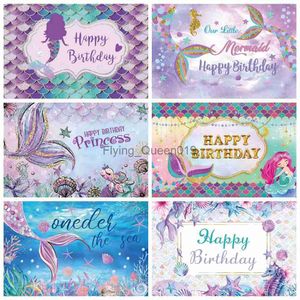 Background Material Mermaid Princess Backdrop Seabed Fish Shark Baby Birthday Party Castle Photography Background Photo Studio Photocall Photozone YQ231003