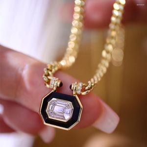 Łańcuchy UNICE REAL 18K Solidne żółte złoto biżuteria AU750 1.5ct splicing cukier Diamenty onyksowe wisiorek kubańskie naszyjniki łańcuchowe moda dama