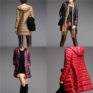 Kvinnors Thin Down Jacka Kvinnor Midlängd Slim Outwear Solid Color Puffer Coat Autumn Winter Outfit Woman Clothing Clothing