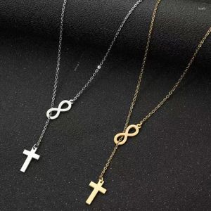 Anhänger Halsketten Einfache Mode Eternal Cross Kombination Halskette Edelstahl Frauen -Männerzubehör 2 Farben Großhandel