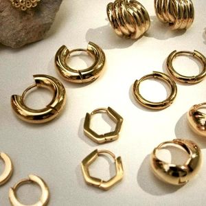 Hoop Earrings Classic Retro Polished Chunky Huggie Earring Gold Color Mini Ear Buckle Women Girls Geometric Stylish Bijoux Gifts