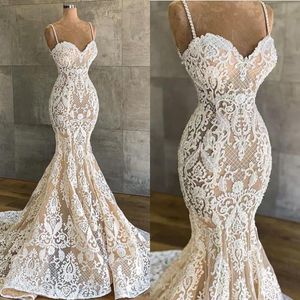 Gorgeous Lace Mermaid Wedding Dresses Straps Lining Appliques Wedding Dress Sweep Train robe de mariee bridal gowns