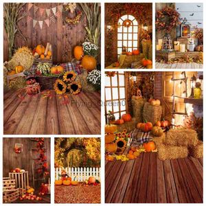Background Material Autumn Backdrop Photography Barn Pumpkin Harvest Hay Forest Painted Maple Leaves Sunflower Thanksgiving Autumn Photo Background YQ231003