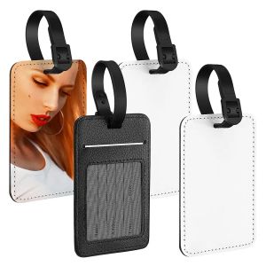 Luggage Tags PU Leather Name Tag Blanks with Transparent Window Suitcase Heat Transfer Business ID Card Holder for DIY Rectangle