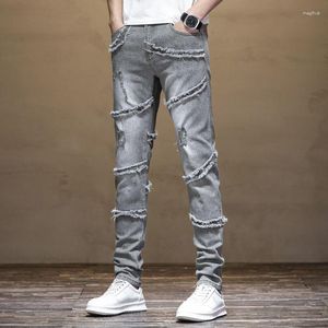 Men's Jeans Trendy Brand Handsome And Personalized Summer Embroidered Fur Edge 2023 Trend Elastic Mens