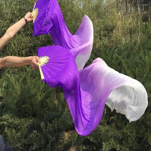 Stage Wear Silk Veil Belly Dance Fan Purple/White 1 Pair(left Right) 1.8m