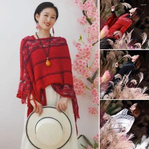 Scarves Ethnic Style Mongolian Poncho Soft Imitation Cashmere Winter Warm Knitting Wraps Knitted Cape Women Fashion