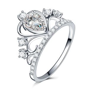 Luxury Stone White Gold Plated Ring Women Girl Elegant 925 Sterling Silver Crystal Wedding Gift Jewelry Finger Rings205G