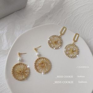 Dangle Earrings Fashion Factory S925 Silver Needle Plated 14K Real Gold Dream Catcher Creative Korean Handmade Female