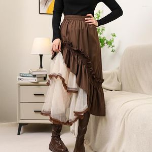 Röcke Japanische Y2K Rock Vintage Lolita Frauen Rüschen Mesh Patchwork Unregelmäßige Hohe Taille Lange Tutu Koreanische Casual Weibliche