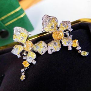 Brincos pendurados s925 prata citrino borboleta gota para mulheres elegante luxo zircônia pingente pendurado na moda jóias de festa de casamento