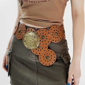 Belts SISHION Y2K Women Vintage Soft Durable Belt Hollow Western Style Exaggerated Cowboy Wide Disc SCM0360