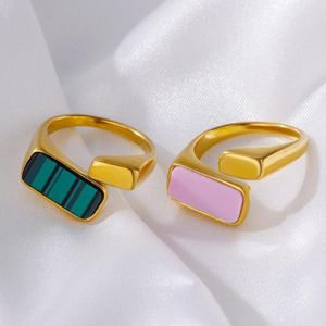 Cluster Rings 316L Stainless Steel Pink Square Stone Open Ring For Women 2023 Fashion Design Party Christamas Jewelry Gifts Drop