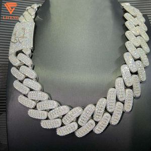 marca de moda mulher Lifeng Jóias 30mm Largura Vvs Moissanite Link Chain Baguette Diamante 925 Prata Esterlina Cubana Colar de Ouro Branco Personalizado