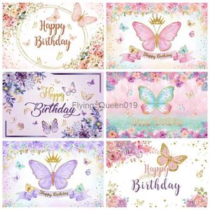 Background Material Cartoon Butterfly Backdrop Photography Girl First Birthday Party Flower Gold Dots Baby Shower Photo Background For Photo Studio YQ231003