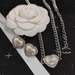 Jewelry Sets Designer Pendants Necklaces Stud Earring Silver Plated Heart Pearl Crystal Luxury Brand Letter Choker Pendant Necklace Chain Jewelry Accessories