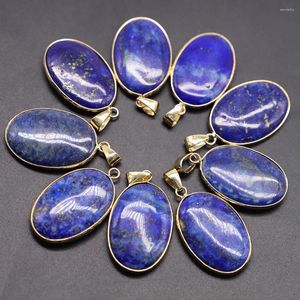 Colares de pingente vender boa qualidade pedra natural lapis lazuli colar forma oval charme diy moda jóias fazendo acessórios presente 10 pçs