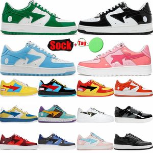 Sta Designer Casual Shoes For Men Women Nostalgic Blue Gul Black White Light Gray Pink Red Patent Leather Skate Walking Sneakers Trainers