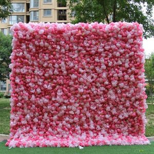 Decorative Flowers Fabric Artificial Pink Flower Wall Rolling Up Curtain Outdoor Wedding Backdrop Decor Party Stage Layout