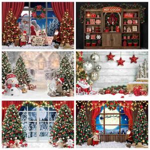 Bakgrundsmaterial Julfotografering Bakgrund Piseplay Christmas Tree Window Snow Family Party Baby Portrait Photography Bakgrund Decor YQ231003