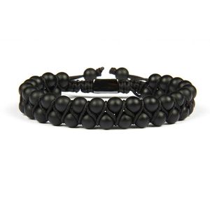 Armband Homme Double Pärled 6mm Matte Agate Black Onyx Natural Stone Pärlor Macrame Friendship Armband Trevlig present Toppkvalitet3376