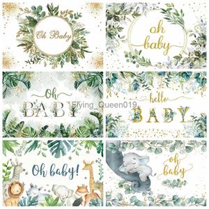 Background Material Oh Baby Shower Backdrop Newborn Kids 1st Birthday Party Green Leaves Floral Cake Smash Photography Props Background Banners YQ231003