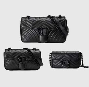 Designer Bag Luxury Handväskor Marmont Axelväskor Kvinnor Fashion Cross Body Chain Heart Envelope Black Classic äkta Leather Tote Bags 3 Storlek med serienummer
