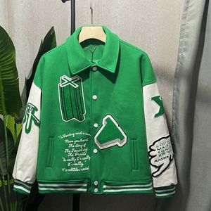 Tasarımcı Erkek Ceketler Moda Marka Erkek Kadın Ceket L Vintage Gevşek Uzun Kollu Yeşil Beyzbol Sıcak Ceketleri Çiftler Hip Hop Sonbahar Varsity Casual Bomber Giyim