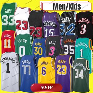 Kind Männer JAMES Basketball-Trikot Curry Tatum WADE Booker Jokic BIRD Oneal Bryant Luca Doncic Wembanyama Basketball-Trikot für Jungen Herren genähte Trikots 12 77 33 23 24 0