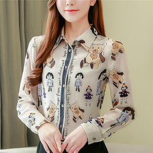 2023 Elegante Impresso Casual Lapela Camisa Designer Tops Manga Longa Mulheres Vintage Chic Silk Cetim Button Up Blusas Escritório Senhoras Simples Moda Camisas Plus Size Tops